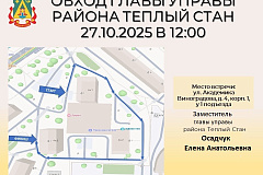 27 октября, в 12:00, состоится совместный обход нашей территории с исполняющим обязанности главы управы Еленой Анатольевной Осадчук.